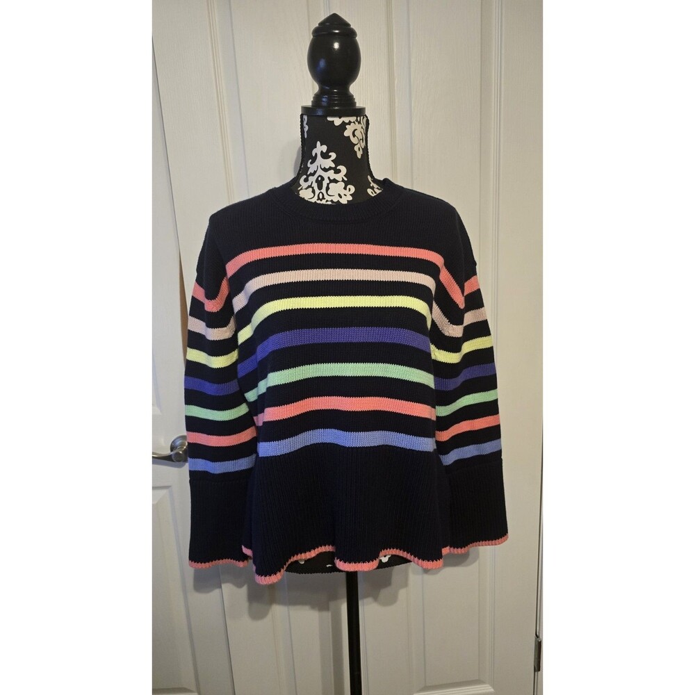 Gap 24/7 Split Hem Crewneck Knit Oversized Sweater Small Blue Striped
